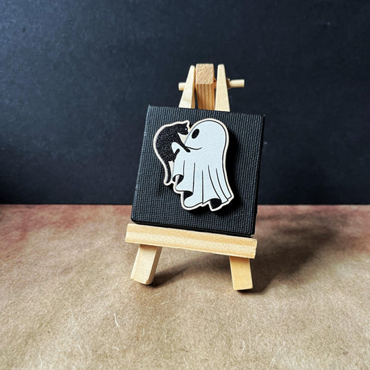 Ghost with Cat Wooden Pin