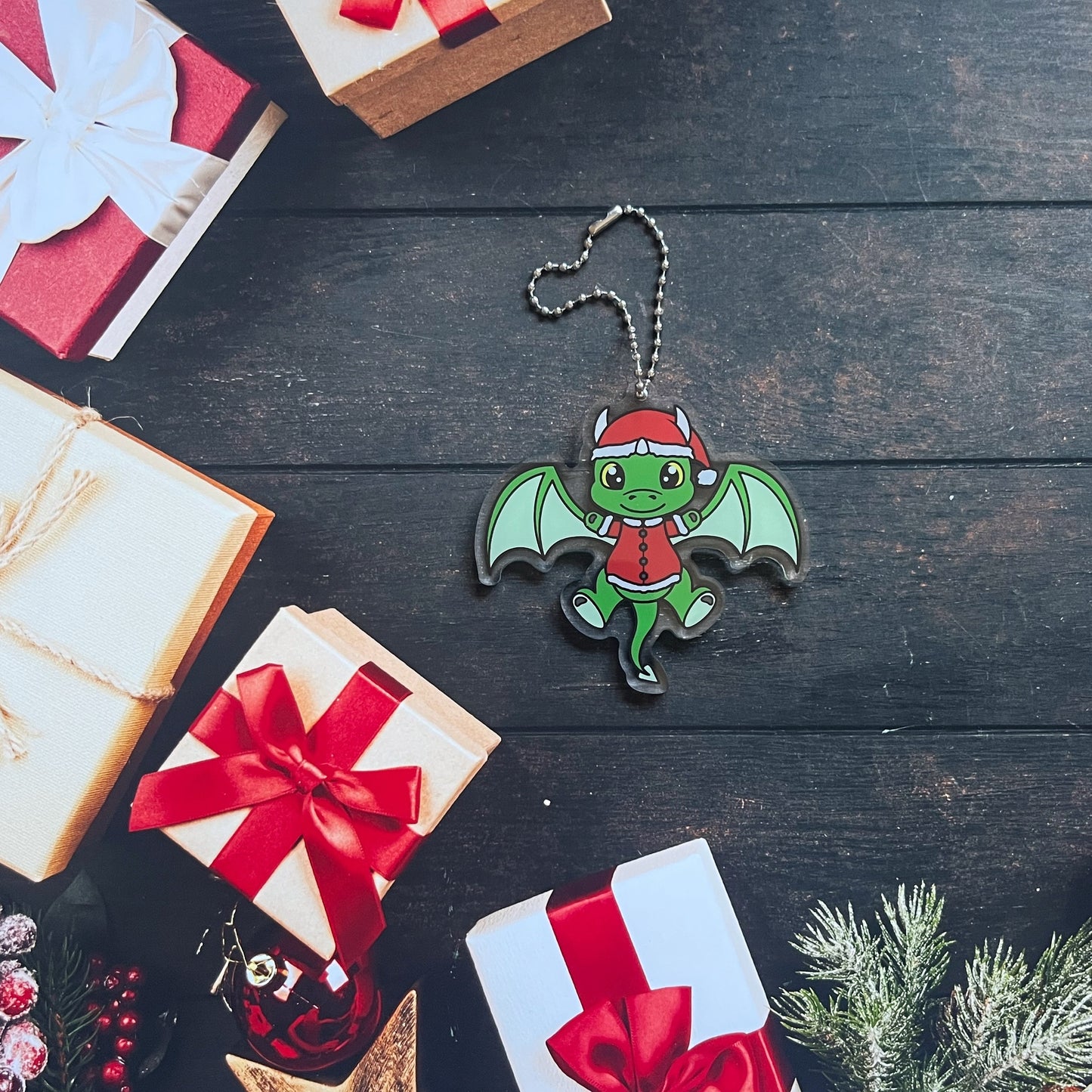 Christmas Dragon Acrylic Charm