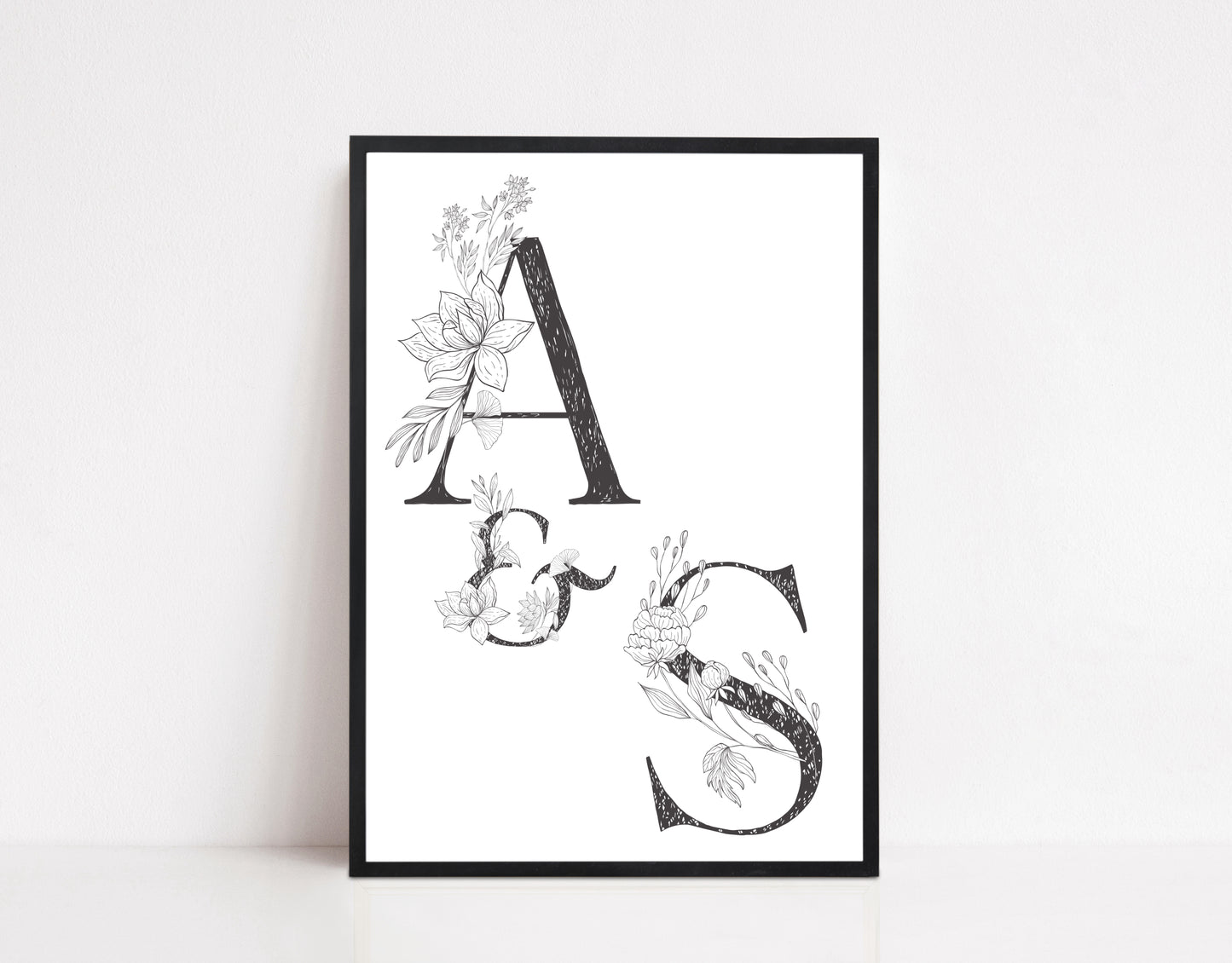 Personalised Illustrated Initial Print: Individual and Couple: Grey Floral