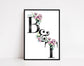 Personalised Illustrated Initial Print: Individual and Couple: Pink Peony