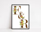 Personalised Illustrated Initial Print: Individual and Couple: Sunflower