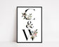 Personalised Illustrated Initial Print: Individual and Couple: Pink Lily