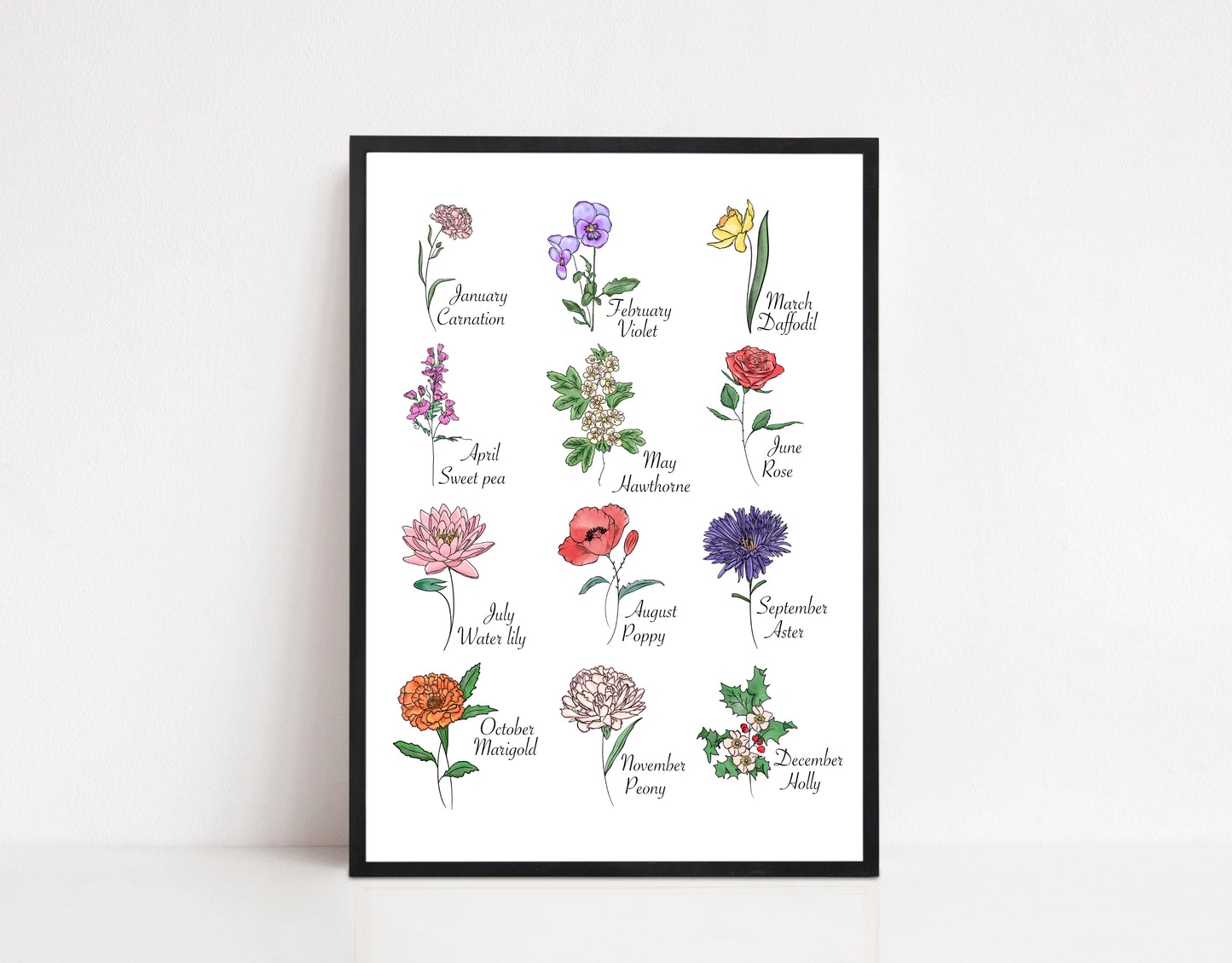 Coloured Personalised Individual Birth Flower Print