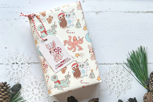 Christmas Cryptids Wrapping Paper and Gift Tag