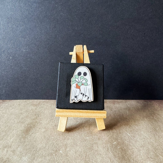 Ghost with Plant Wooden Pin