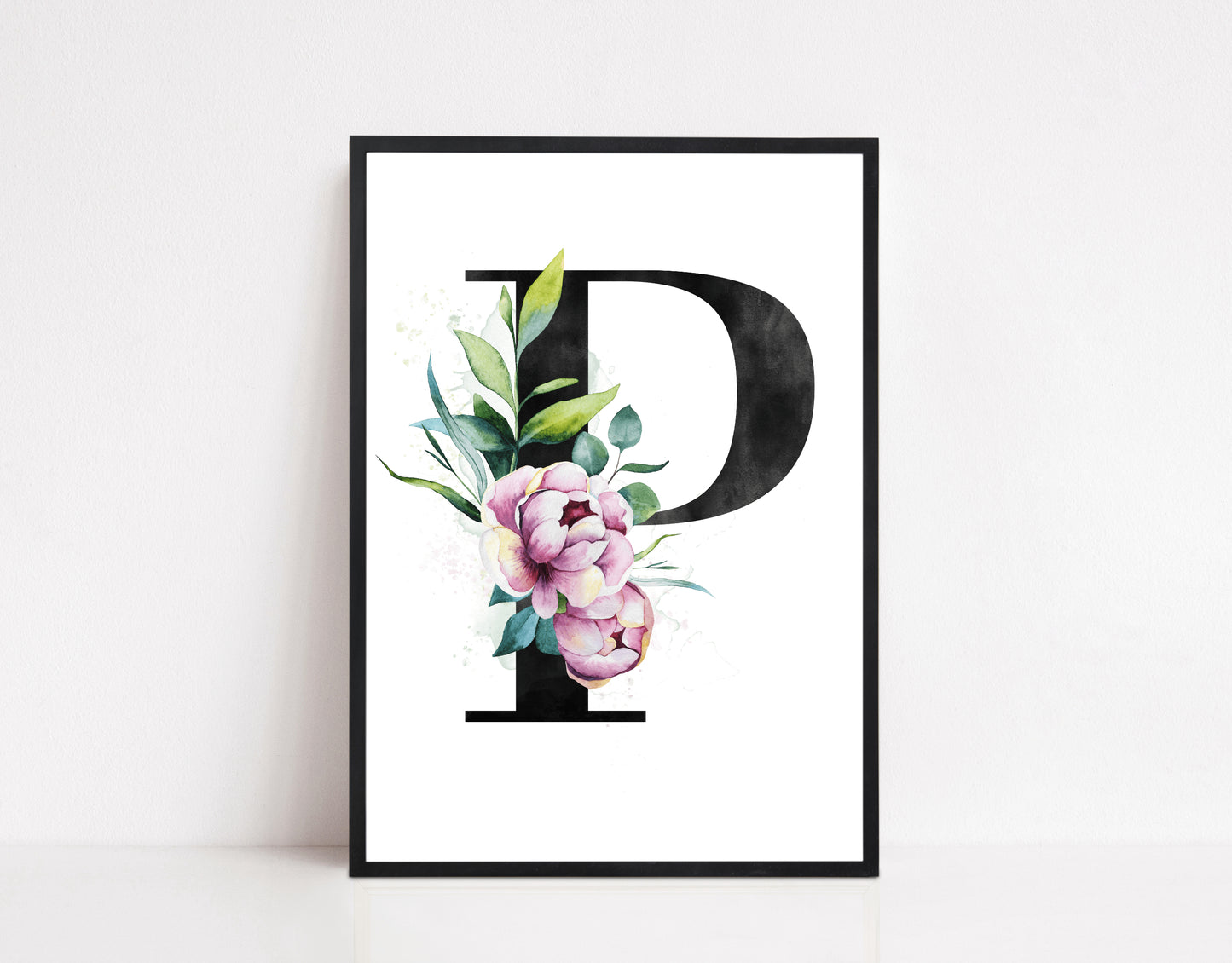 Personalised Illustrated Initial Print: Individual and Couple: Pink Peony