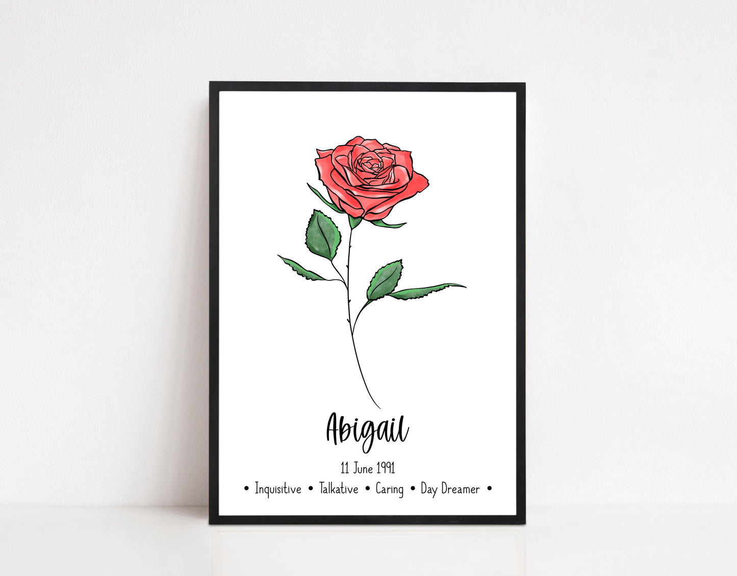 Coloured Personalised Individual Birth Flower Print