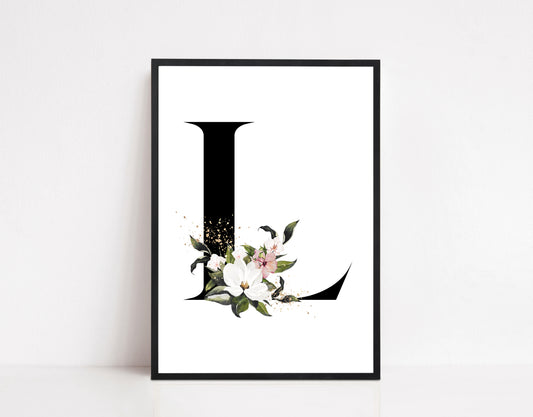 Personalised Illustrated Initial Print: Individual and Couple: Pink Lily