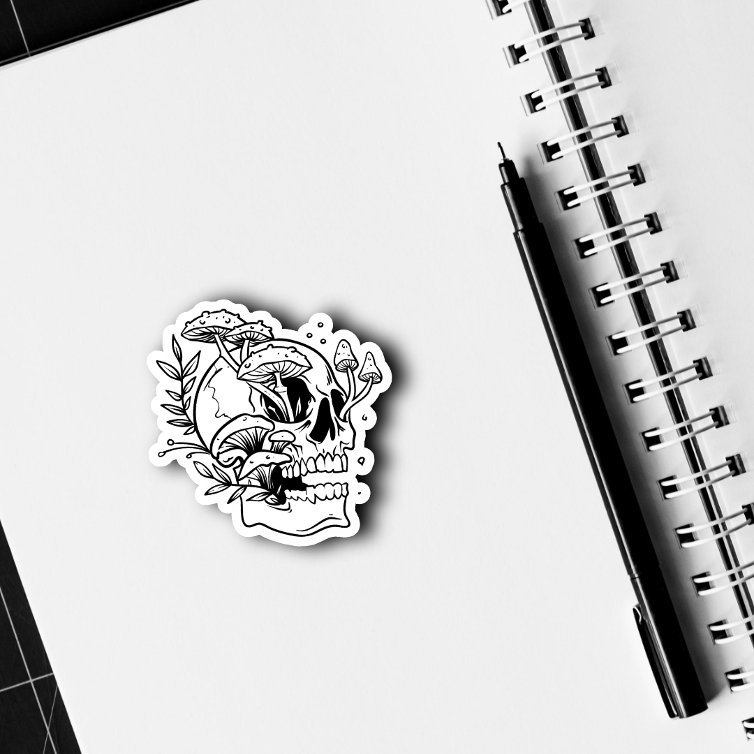 Skull with Mushrooms Sticker