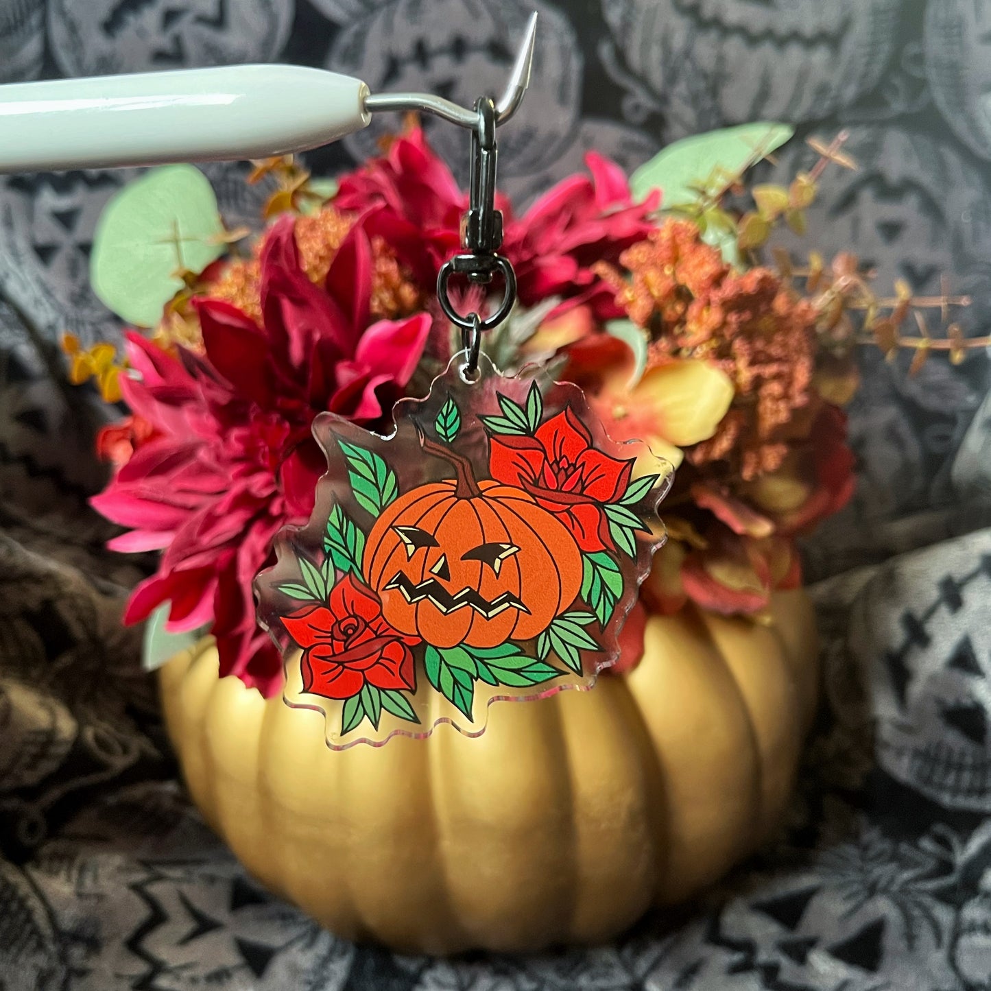 Double Sided Happy and Grumpy Pumpkin Keyring