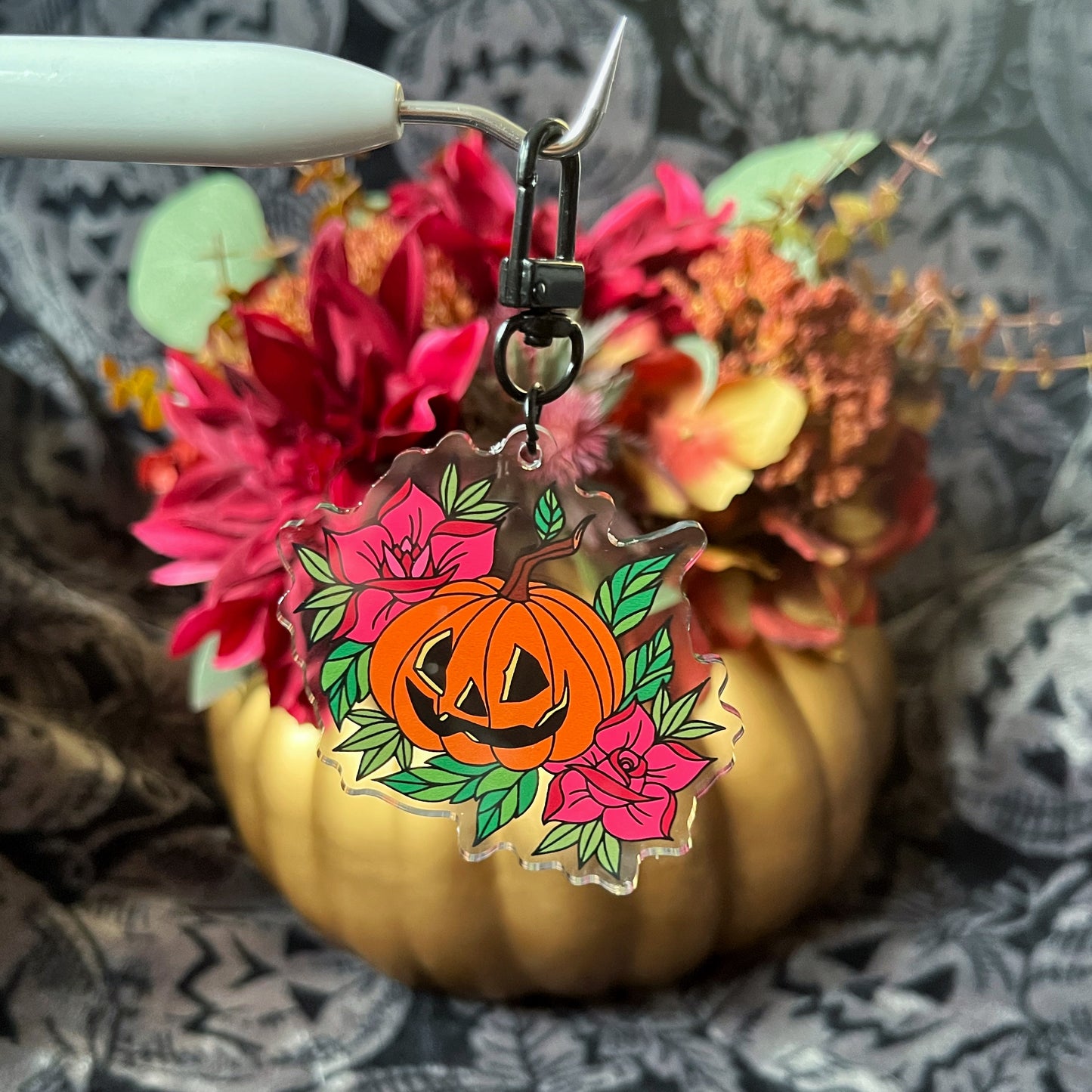 Double Sided Happy and Grumpy Pumpkin Keyring