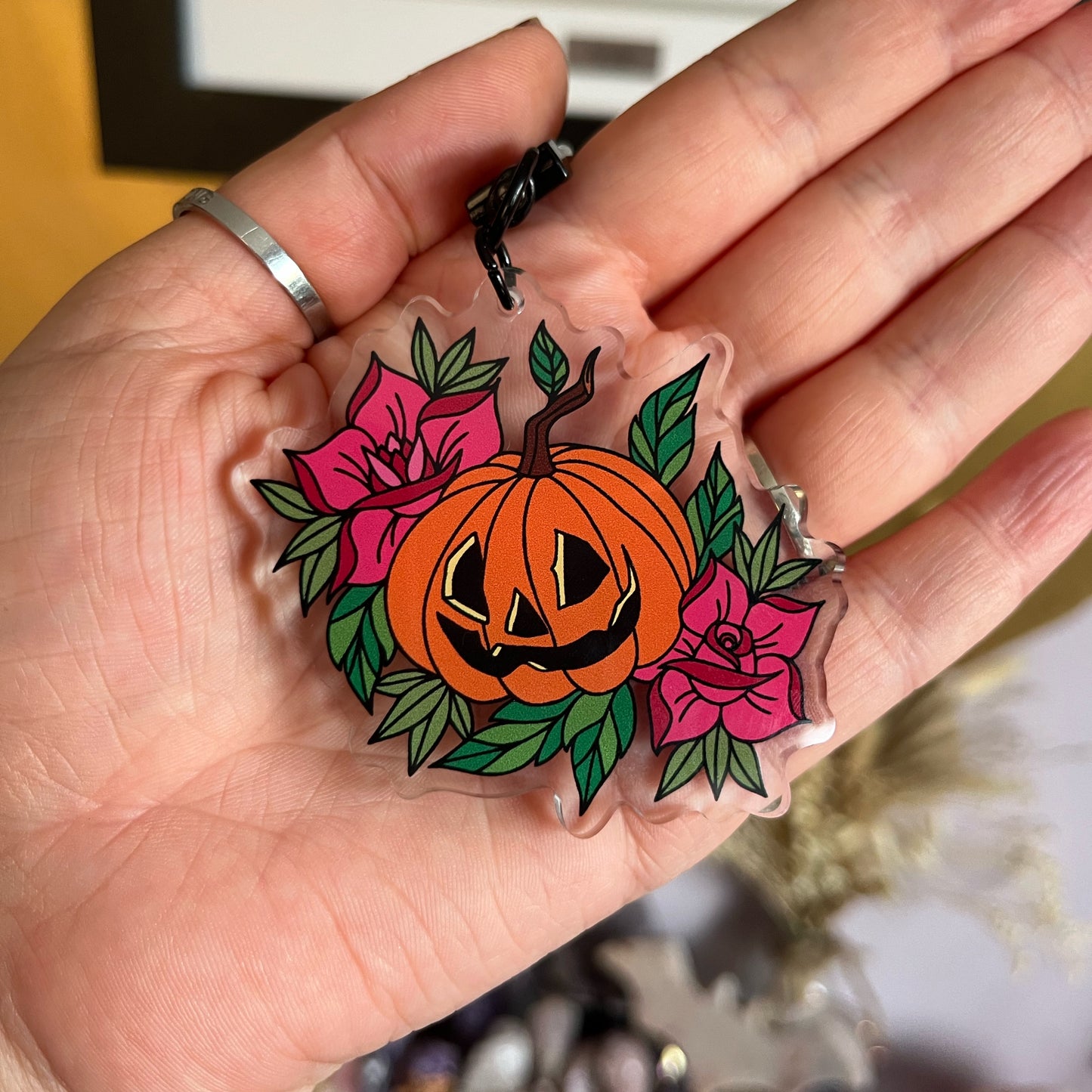 Double Sided Happy and Grumpy Pumpkin Keyring