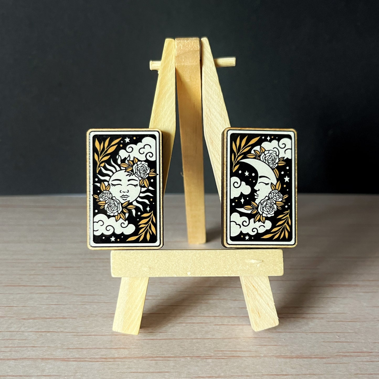 Sun and Moon Wooden Pin Pair