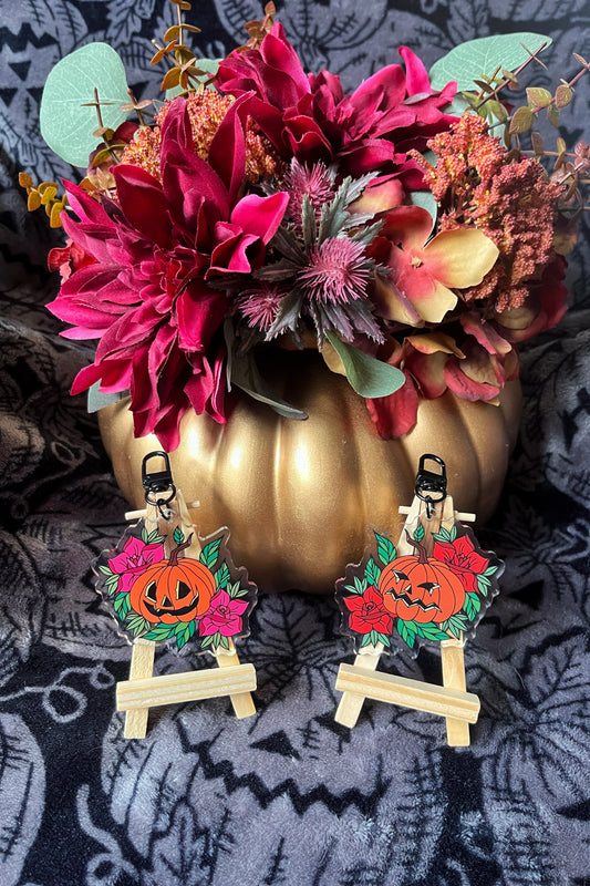 Double Sided Happy and Grumpy Pumpkin Keyring