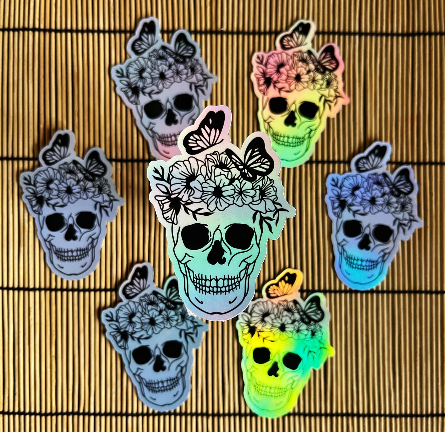 Butterfly Floral Crown Skull Sticker