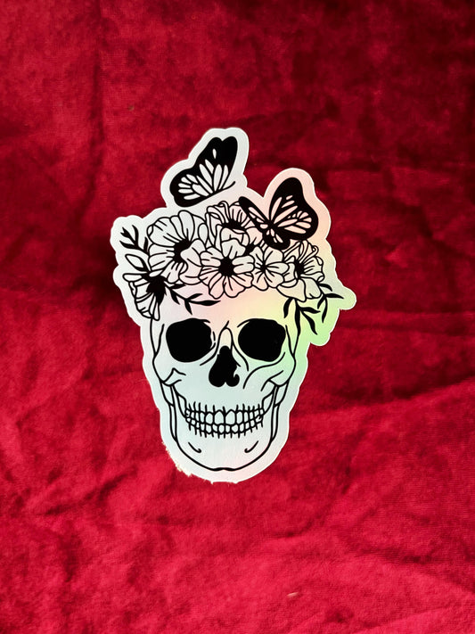 Butterfly Floral Crown Skull Sticker