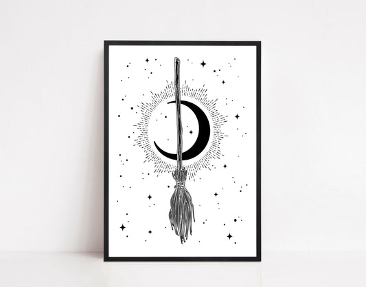 Crescent Moon and Broom Print