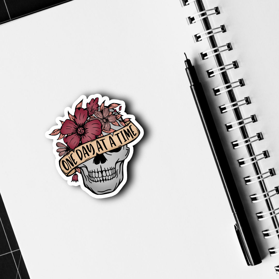 One Day At A Time Skull Sticker