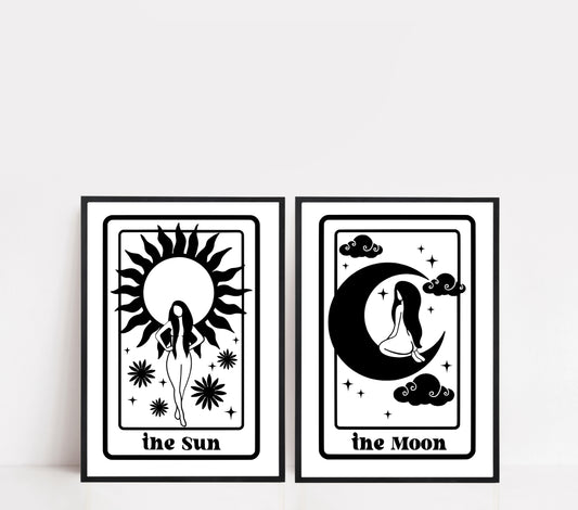 Minimal Tarot Sun and Moon Print; Individual/Pair