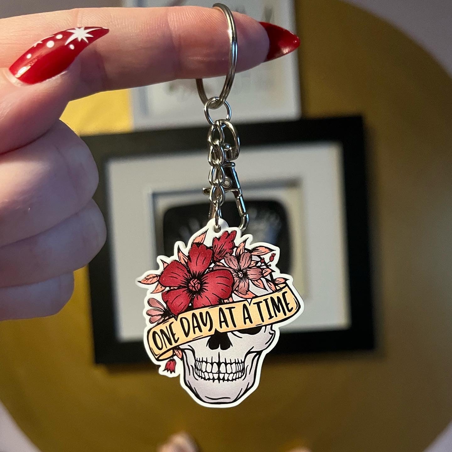 One Day At A Time Skull Key Ring