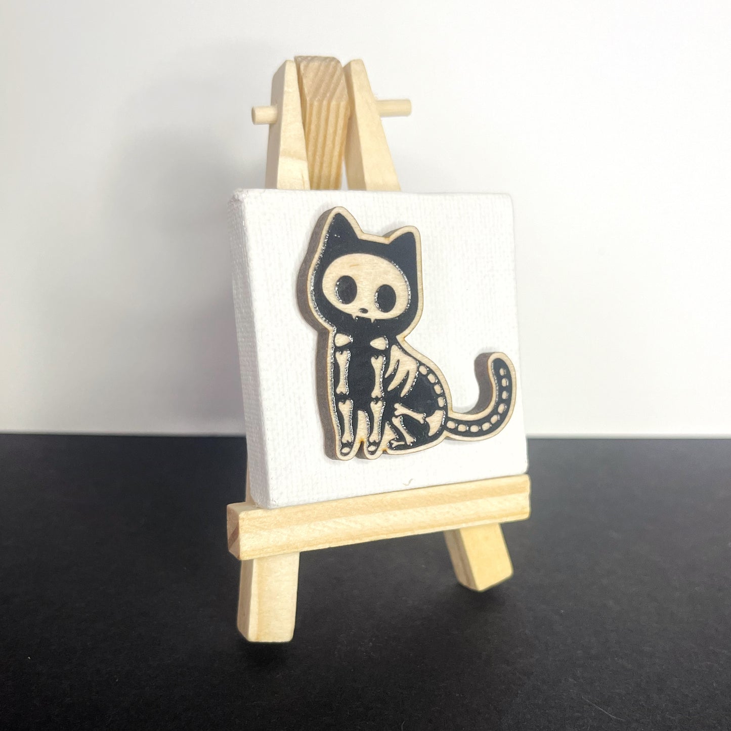 Skeleton Cat Wooden Pin