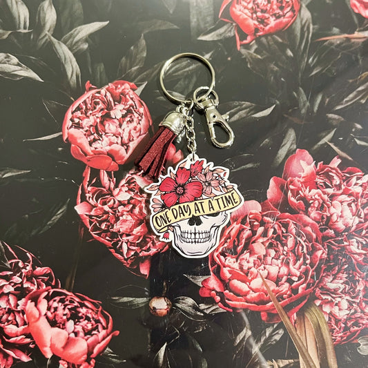 One Day At A Time Skull Key Ring