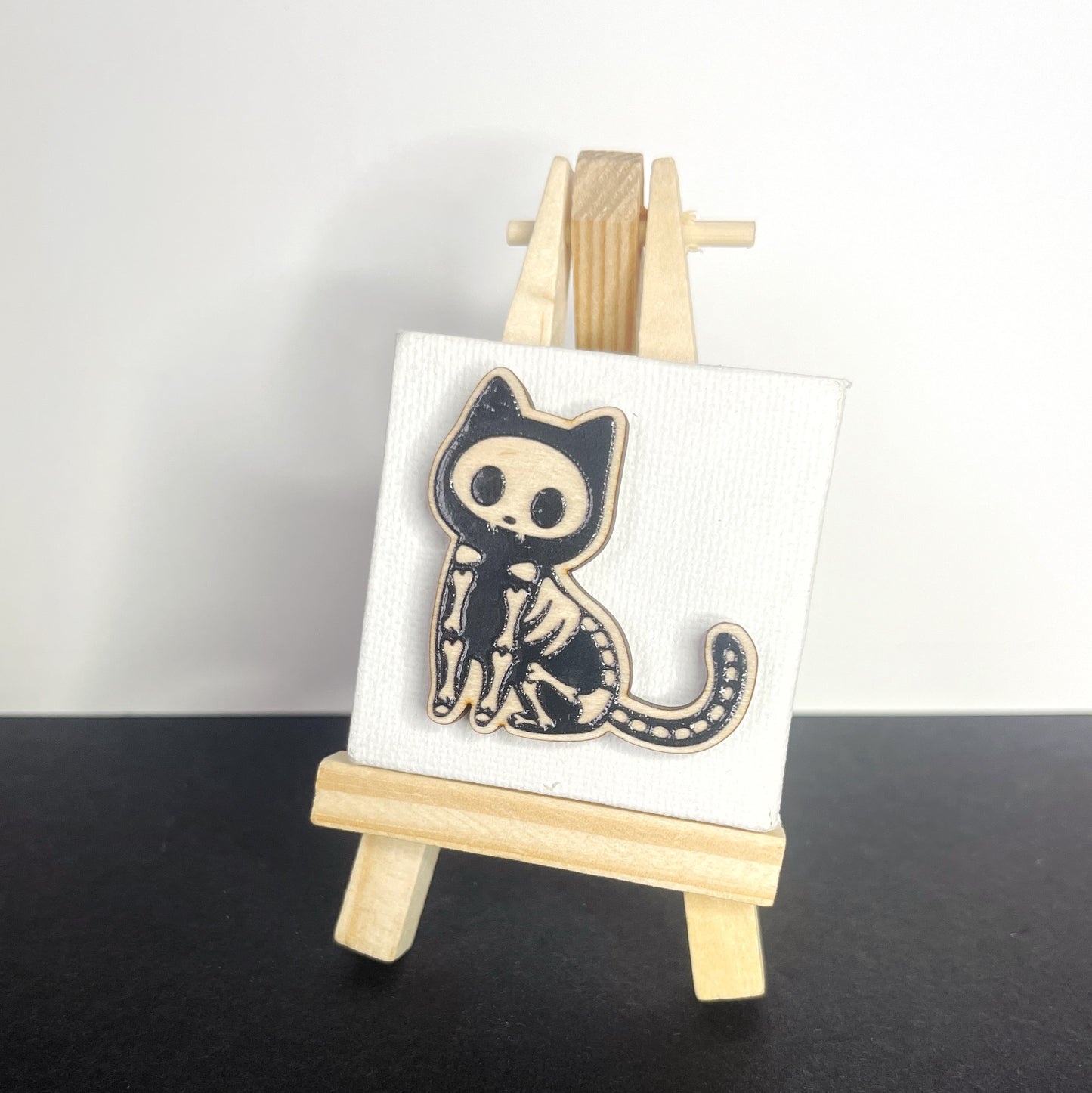 Skeleton Cat Wooden Pin