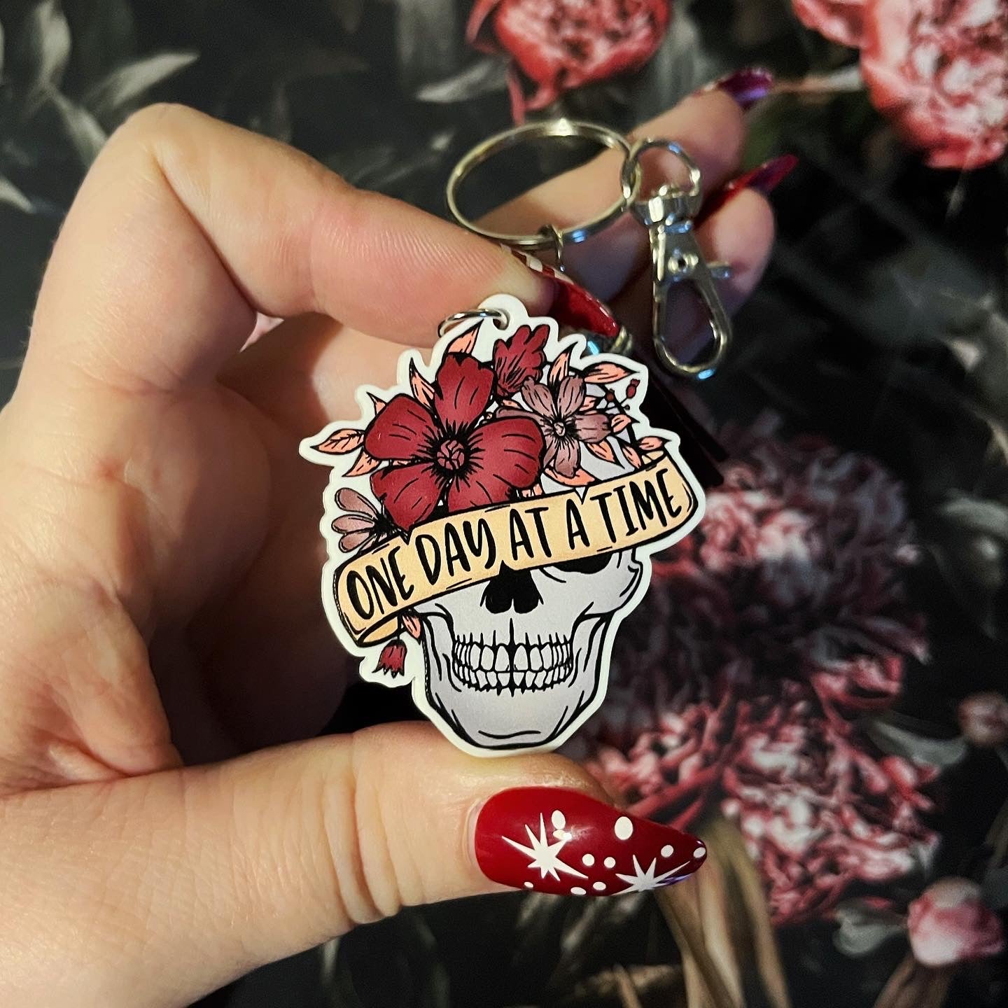 One Day At A Time Skull Key Ring